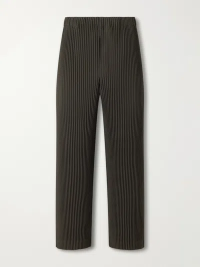 Issey Miyake Brown Elastic Waist Pleated Straight-leg Pants In Black