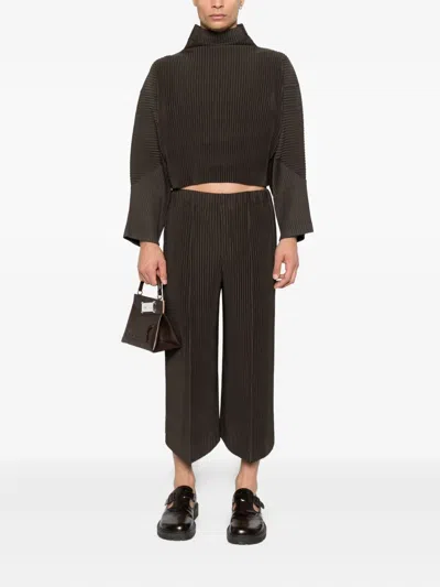 Issey Miyake Mc June Pleated High-neck T-shirt In Brown
