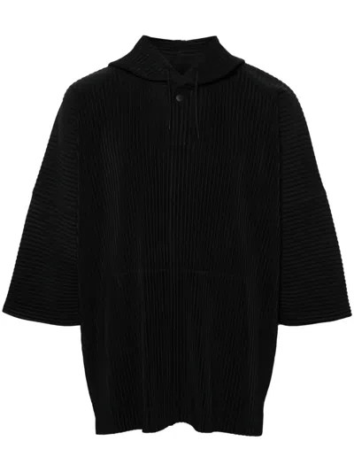 Issey Miyake Mc June Plissé Hooded T-shirt In Black