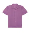 Issey Miyake Ns Viola Purple Pleated Spread-collar Short-sleeve Knitted Shirt
