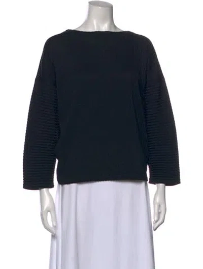 Pre-owned Issey Miyake Me Bateau Neckline Three-quarter Sleeve Top In Black