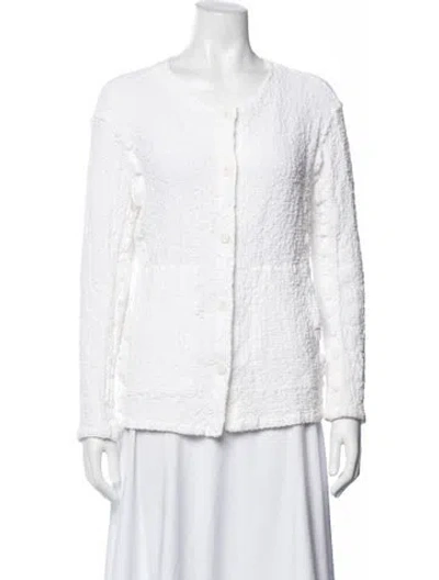 Pre-owned Issey Miyake Me Crew Neck Long Sleeve Button-up Top In White
