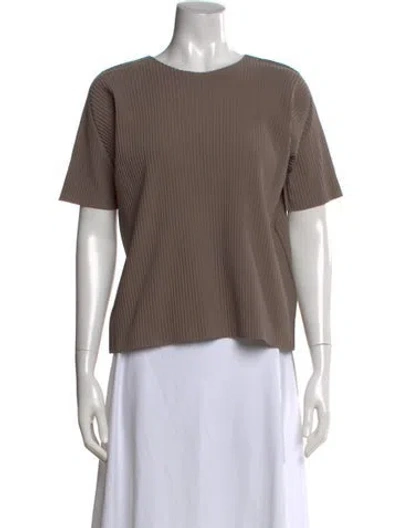 Pre-owned Issey Miyake Me Crew Neck Short Sleeve Top In Brown