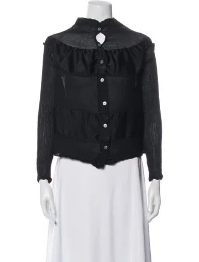 Pre-owned Issey Miyake Me Mock Neck Long Sleeve Crop Top In Black