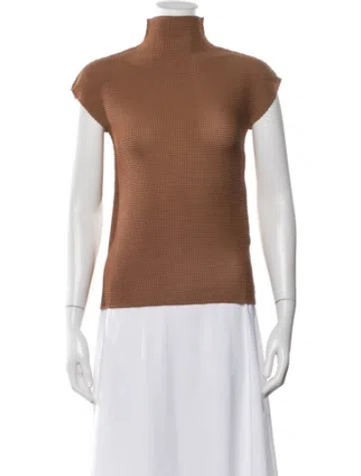 Pre-owned Issey Miyake Me Mock Neck Short Sleeve Top In Brown
