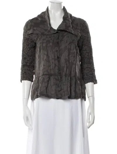 Pre-owned Issey Miyake Me Patterned Three-quarter Sleeve Top In Gray