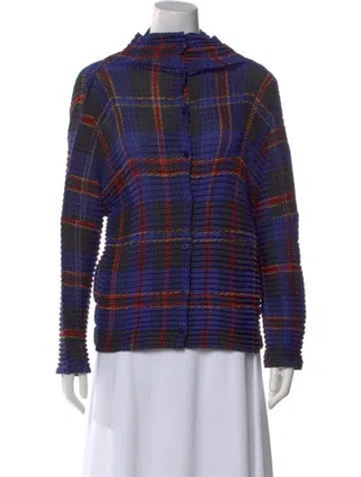 Pre-owned Issey Miyake Me Plaid Print Long Sleeve Button-up Top In Blue