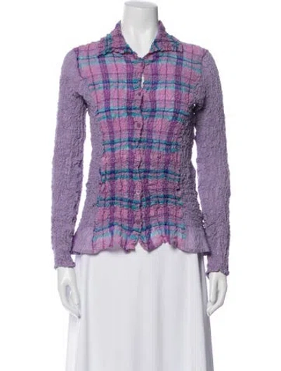Pre-owned Issey Miyake Me Plaid Print Long Sleeve Button-up Top In Purple