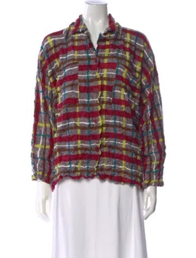 Pre-owned Issey Miyake Me Plaid Print Long Sleeve Top W/ Tags In Multi