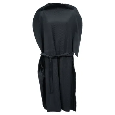 Issey Miyake Me Pleated Belted Midi Dress In Black Polyester