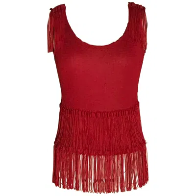 Pre-owned Issey Miyake Me Red Fringe Crinkle Pleat Tank Top