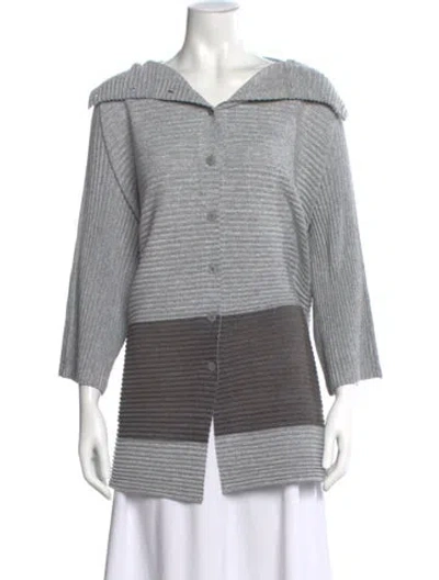 Pre-owned Issey Miyake Me Striped V-neck Sweater In Gray