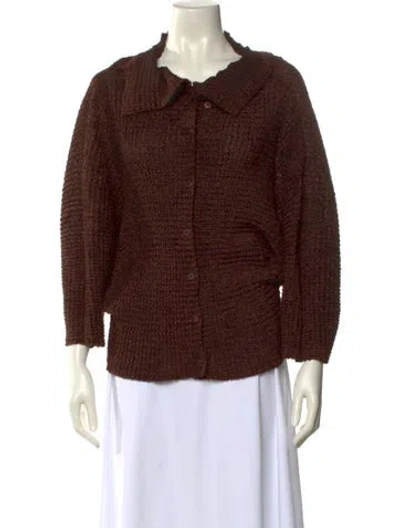 Pre-owned Issey Miyake Me Three-quarter Sleeve Button-up Top In Brown