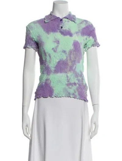 Pre-owned Issey Miyake Me Tie-dye Print Short Sleeve Polo In Green