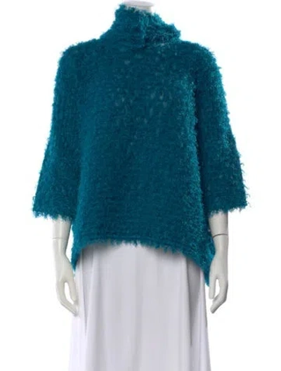 Pre-owned Issey Miyake Me Turtleneck Three-quarter Sleeve Top In Blue