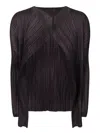 Issey Miyake Pleats Please Pleated Cardigan In Brown