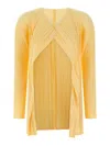 Issey Miyake Mellow Pleats Cardigan In Yellow