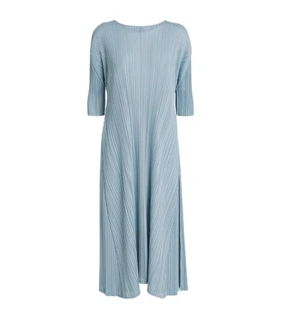 Issey Miyake Mellow Pleats Midi Dress In Blue