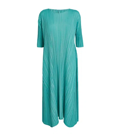 Issey Miyake Mellow Pleats Midi Dress In Blue