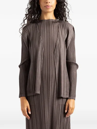 Issey Miyake Mellow Pleats Open-front Cardigan In Brown