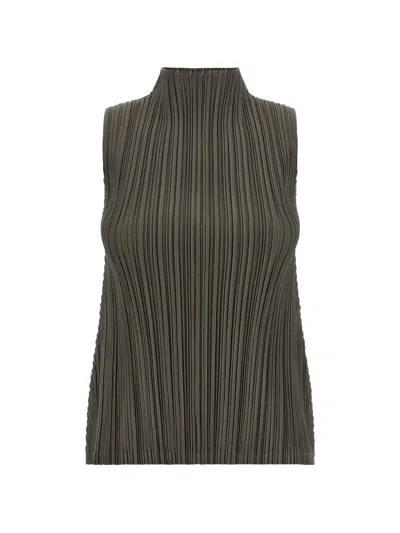 Issey Miyake Mellow Pleats Sleeveless Blouse In Gold