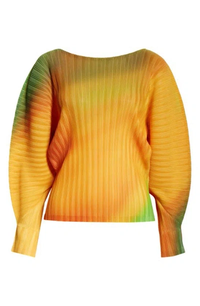 Issey Miyake Melty Rib Pleated Top In 32 Orange