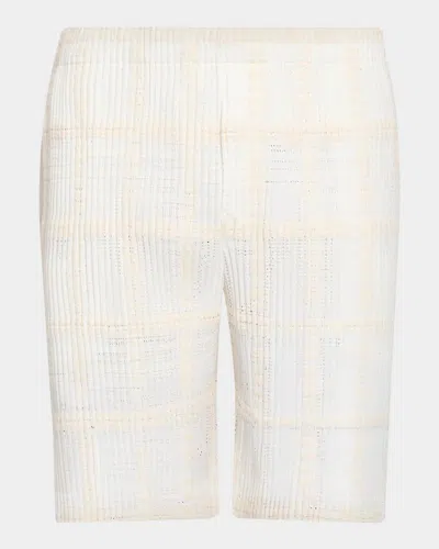 Issey Miyake Men & Apos;s Lace Grid Pleated Shorts In White