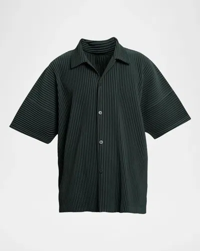 Issey Miyake August Pleated Short-sleeve Shirt In Green