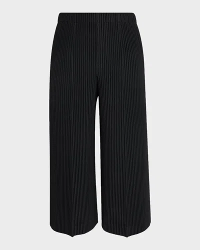 Issey Miyake Men & Apos;s Pleats Cropped Wide-leg Trousers In Black