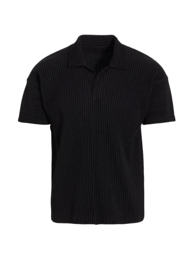 Issey Miyake Men's Basics Pleated Polo Shirt In Black