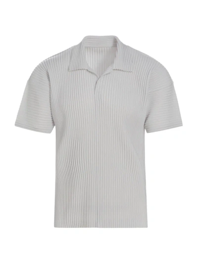 Issey Miyake Men's Basics Pleated Polo Shirt In Light Gray