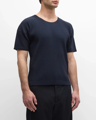 Issey Miyake Men's Basics Short-sleeve Pleated Shirt In Navy