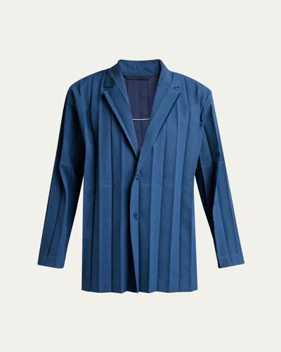 Issey Miyake Men's Edge Ensemble Single-breasted Pleated Jacket In Blue