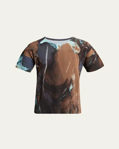 Issey Miyake Men's Multi Agate Pleated T-shirt In Brown