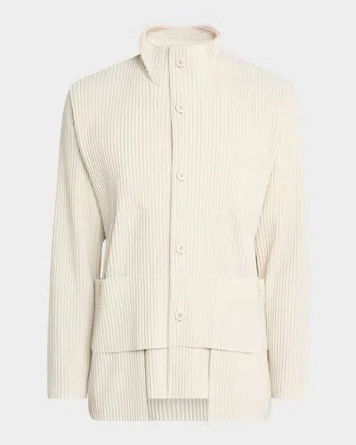 Issey Miyake Men's Multi-pocket Pleated Button-down Shirt In Neutral