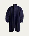 Issey Miyake Men's Navy Edge Pleated Overcoat In Blue