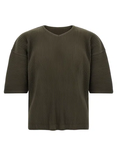 Issey Miyake Men Olive Green V-neck T-shirt