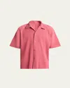 Issey Miyake Ns Dusky Red Pleated Spread-collar Short-sleeve Knitted Shirt In Dusky Red