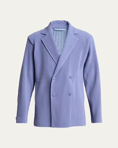 Issey Miyake Men's Pleated Double-breasted Blazer In Blue