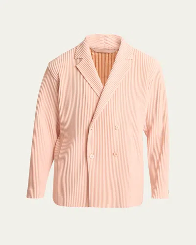 Issey Miyake Men's Pleated Double-breasted Sport Coat In Pastel Orange