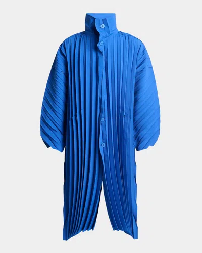 Issey Miyake Men's Pleated Edge Coat In Blue