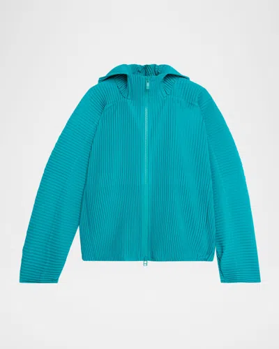 Issey Miyake Men's Pleated Full-zip Hooded Sweater In Blue