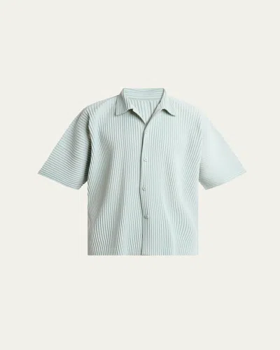 Issey Miyake Men's Pleated Oversized Polo Shirt In Blue