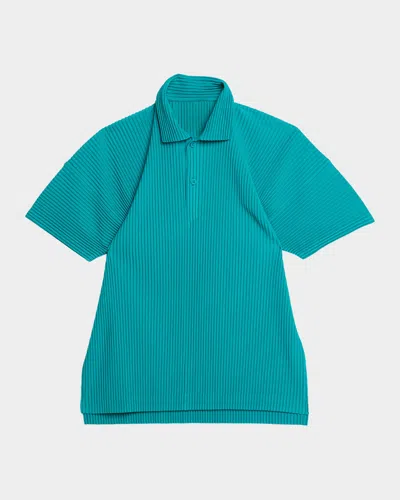 Issey Miyake Men's Pleated Polo Shirt In Blue