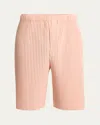 Issey Miyake Men's Pleated Pull-on Shorts In Pastel Orange