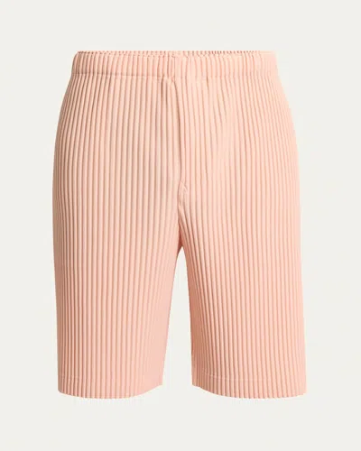 Issey Miyake Men's Pleated Pull-on Shorts In Pastel Orange