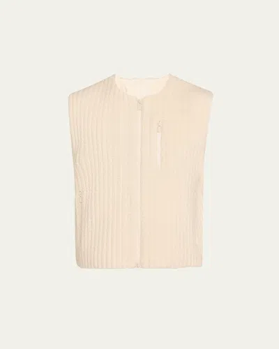 Issey Miyake Men's Pleated Sherpa Zip Vest In White