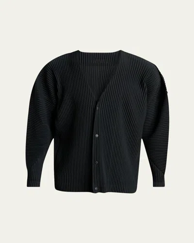 Issey Miyake Men's V-neck Pleated Button-down Shirt In Blue