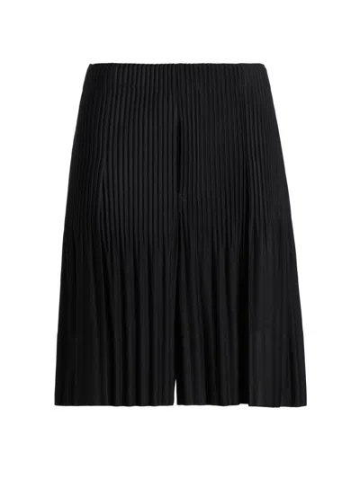 Issey Miyake June Series Knee Length Pleated Bermuda Shorts In Black