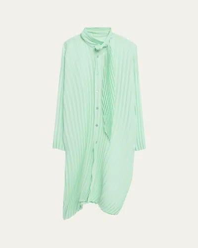 Issey Miyake Men's Windswept Long Pleated Button-down Shirt In Green